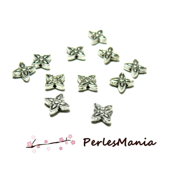 Perles intercalaires, passants FLEURS 8mm, métal finition Argent Antique