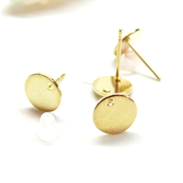 Boucles d'oreilles Puce, Ronde 10mm avec trou, Acier inoxydable 304, finition Doré