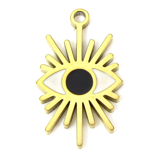 Pendentif grigri, Amulette, Oeil de la protection  en résine émaillé 20mm, Acier Inoxydable 304, finition Doré Placage IONIQUE