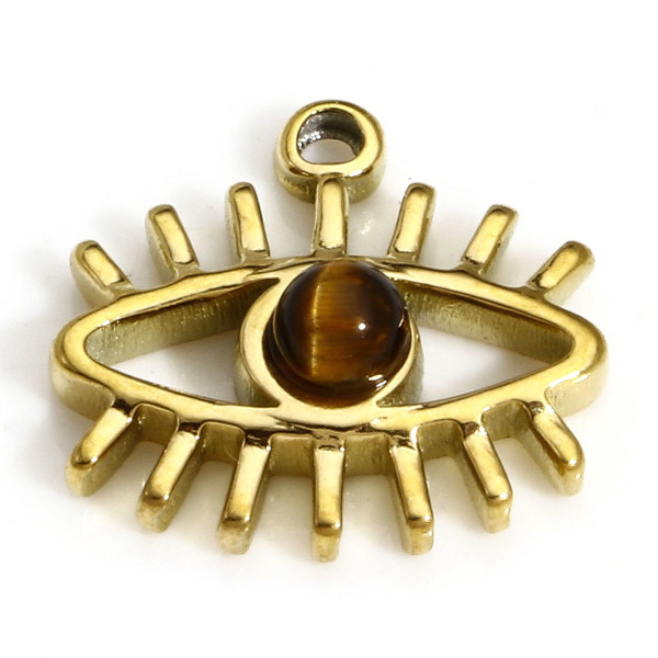 Pendentif grigri, Amulette, Oeil de la protection, Oeil du Tigre 13mm, Acier Inoxydable 304, finition Doré Placage IONIQUE