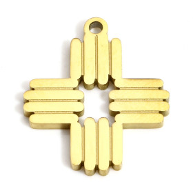 Pendentif Croix moderne 20mm, Acier Inoxydable 304, finition Doré Placage IONIQUE