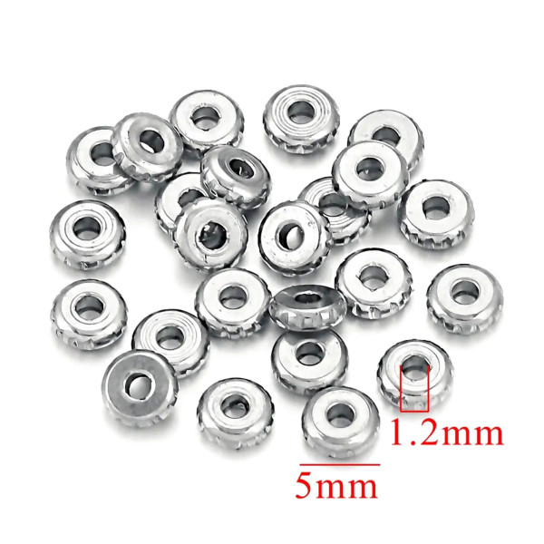 Perles Intercalaires, Rondelles Travaillées 4mm, Acier Inoxydable 304, finition Argenté