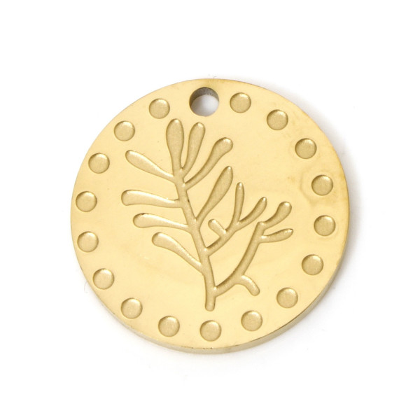 Pendentifs Médaillon avec Plante, tige, Gui 15mm, Acier Inoxydable 304 finition Doré, placage sous vide