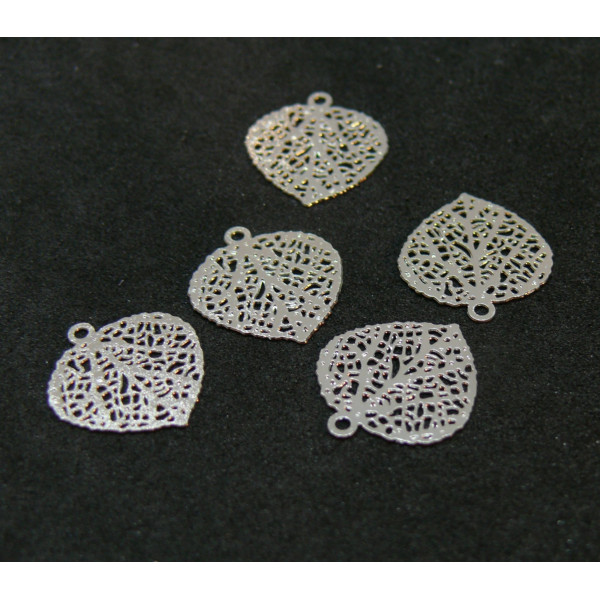 Estampes, pendentifs feuille 13mm, métal coloris Argenté
