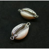 Pendentifs, connecteur Coquillage Cauris avec liseré Argenté 25mm