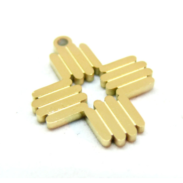 Pendentif Croix moderne 20mm, Acier Inoxydable 304, finition Doré Placage IONIQUE