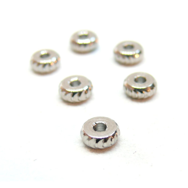 Perles Intercalaires, Rondelles Travaillées 4mm, Acier Inoxydable 304, finition Argenté