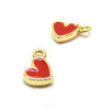 Pendentifs Coeur, résine émaillée ROUGE, laiton finition Doré  à l'or fin 18K, pour création de bijoux raffinés