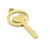 Pendentif Clé avec Coeur, Love 28mm, Acier Inoxydable 316L, finition Doré à l'or fin 18K, Placage IONIQUE