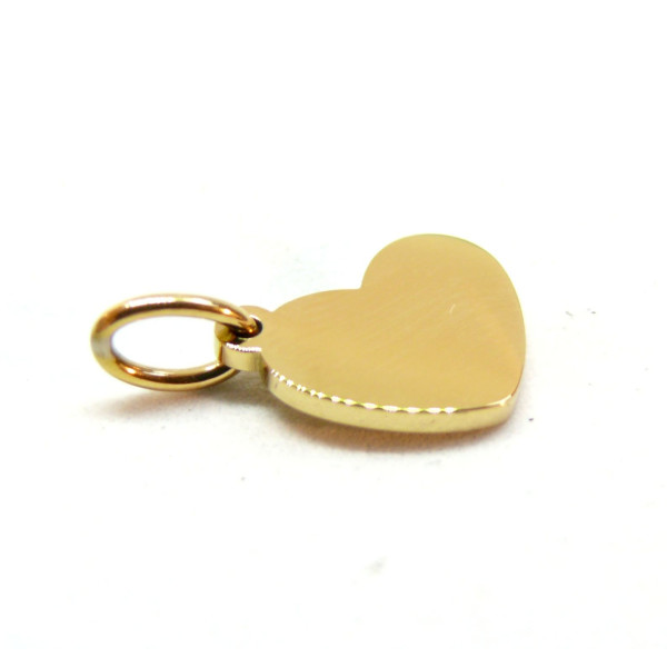 Pendentif, Médaillon Coeur avec anneau 18mm, Plaque à personnaliser avec poinçons, Acier Inoxydable 304, finition Doré IONIQUE