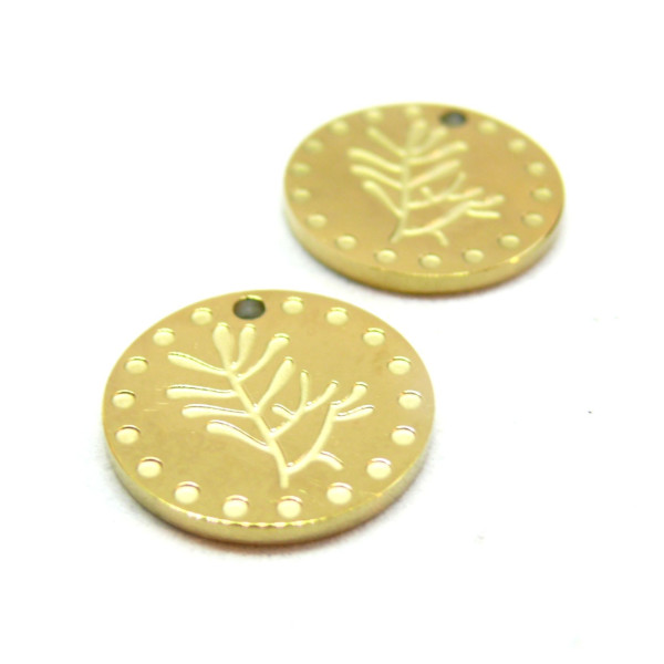 Pendentifs Médaillon avec Plante, tige, Gui 15mm, Acier Inoxydable 304 finition Doré, placage sous vide