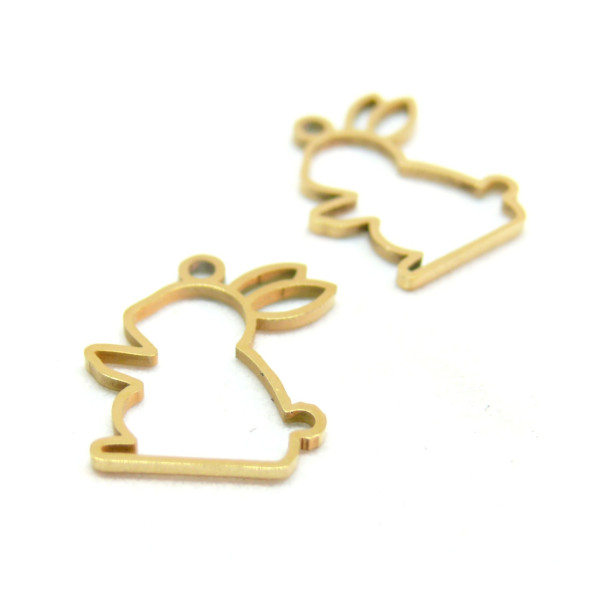 Pendentifs, Pâques,  Lapin 15mm, Acier Inoxydable 316L, finition Doré Placage IONIQUE