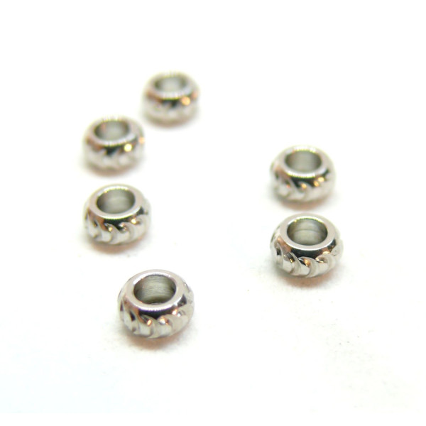 Perles Intercalaires, Rondelles Travaillées 5mm, Acier Inoxydable 304, finition Argenté