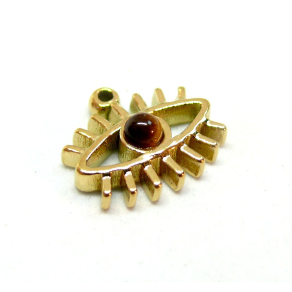 Pendentif grigri, Amulette, Oeil de la protection, Oeil du Tigre 13mm, Acier Inoxydable 304, finition Doré Placage IONIQUE