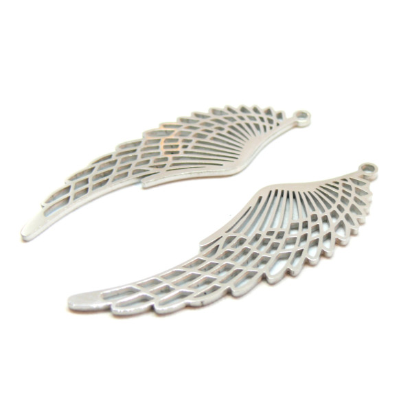 Pendentif Plumes 55mm,  Acier Inoxydable 304 finition Argenté