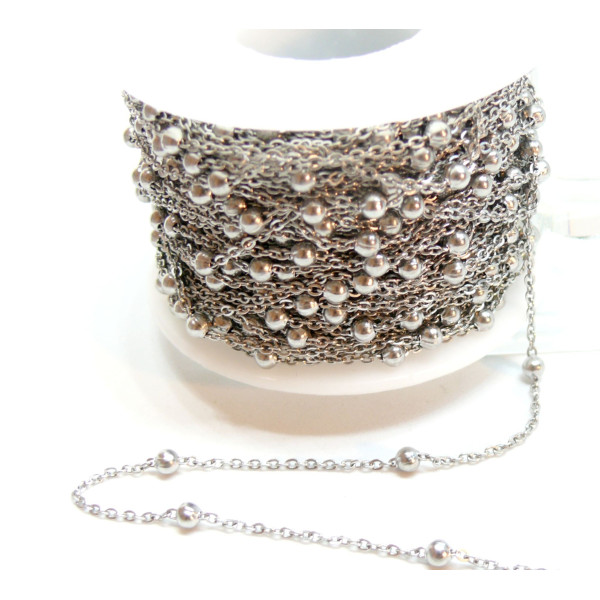 Chaine, maille bille 3mm, Acier Inoxydable 304, finition Argenté