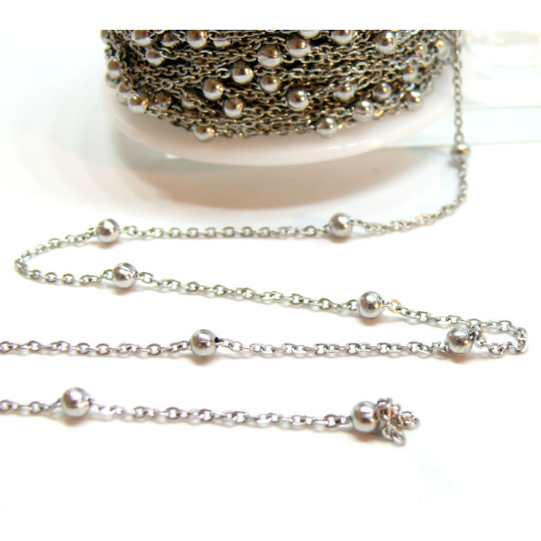 Chaine, maille bille 3mm, Acier Inoxydable 304, finition Argenté