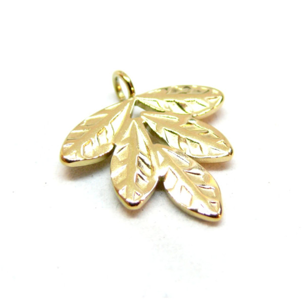 Pendentif, Anneau transversale  Feuille 16mm, Acier Inoxydable Chirurgical 316L, finition Doré à l'or fin 18K, Placage IONIQUE