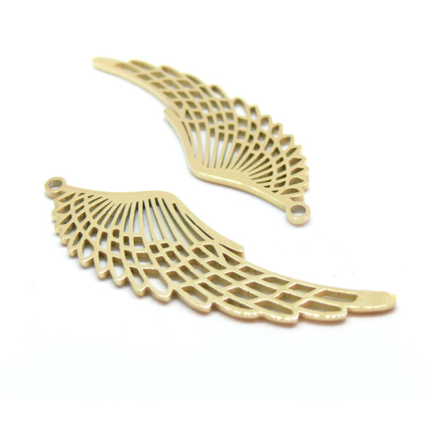 Pendentif Plume 55mm,  Acier Inoxydable 304 finition Doré