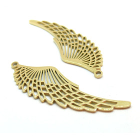 Pendentif Plume 55mm,  Acier Inoxydable 304 finition Doré