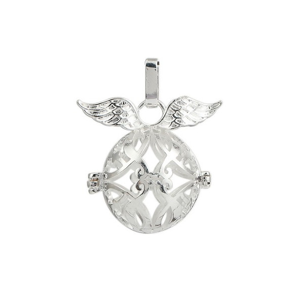 Pendentif Cage et Perle Bola Nature Harmony Grossesse Ailes d'ange 18mm, finition Argent Platine