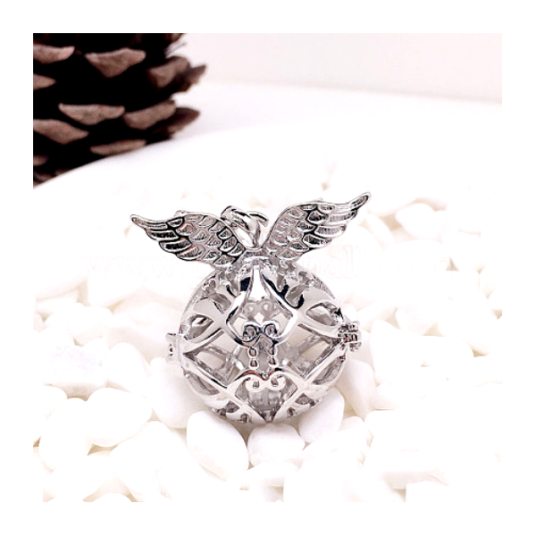 Pendentif Cage et Perle Bola Nature Harmony Grossesse Ailes d'ange 18mm, finition Argent Platine