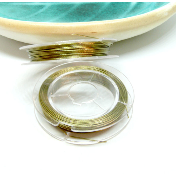 Bobines de Fil Nylon & Acier Inoxydable 0.38 mm – 10 mètres – Finition Doré Ambre