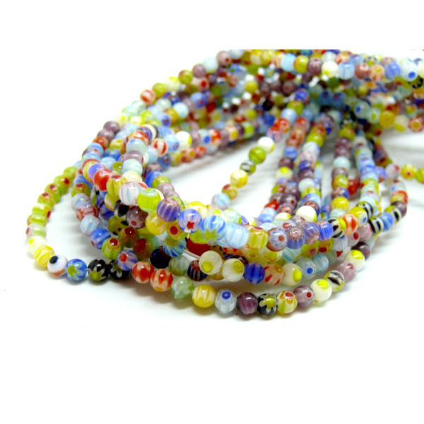 Perles Rondes 6mm, verre Millefiori Multicolores
