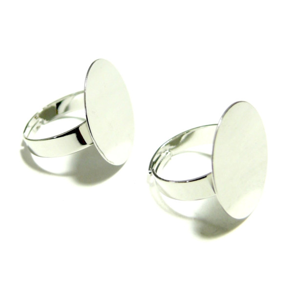 Supports bague, plateau lisse 20mm, laiton finition Argent Platine Rhodié