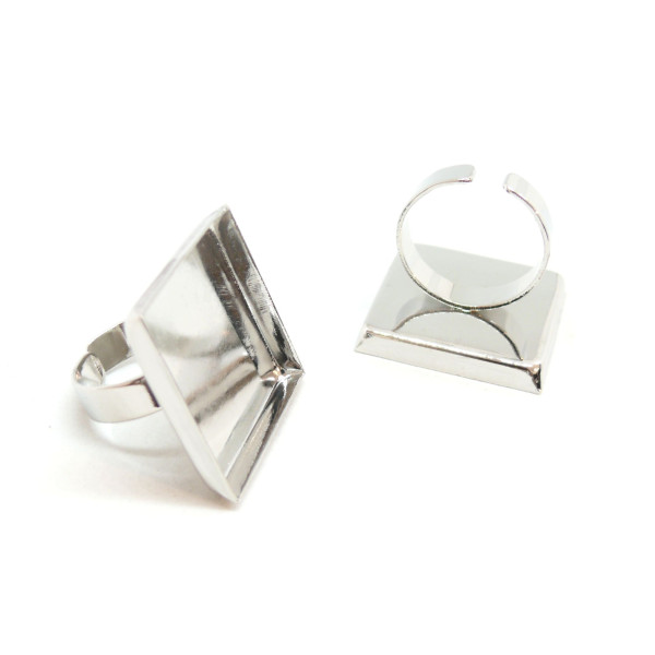 Supports de bague carré 20mm bord épais qualité Extra, Laiton finition Argent Platine