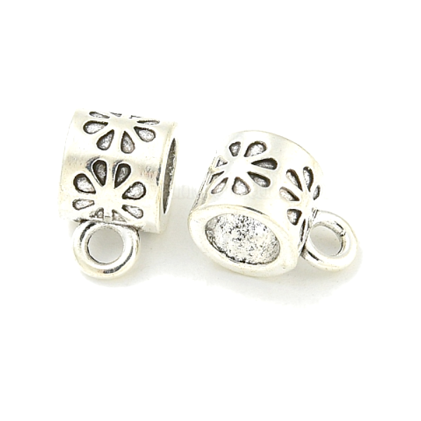 Bélières Tube avec Fleur, Métal finition Argent Antique