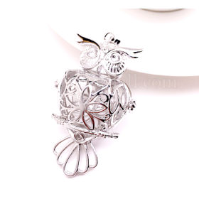 H11PW000805P – Lot de 1 Pendentif Cage Bola de Grossesse Chouette Hibou 18mm Argent Platine