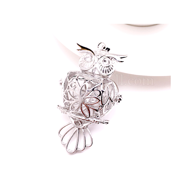 H11PW000805P – Lot de 1 Pendentif Cage Bola de Grossesse Chouette Hibou 18mm Argent Platine