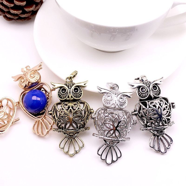 H11PW000805P – Lot de 1 Pendentif Cage Bola de Grossesse Chouette Hibou 18mm Argent Platine