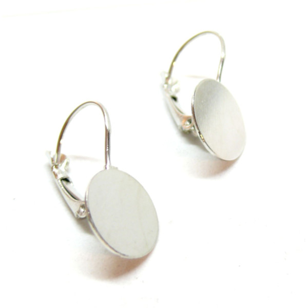 Supports de boucle d'oreille, Dormeuse Plateau Lisse 12mm, Laiton finition Argent Platine