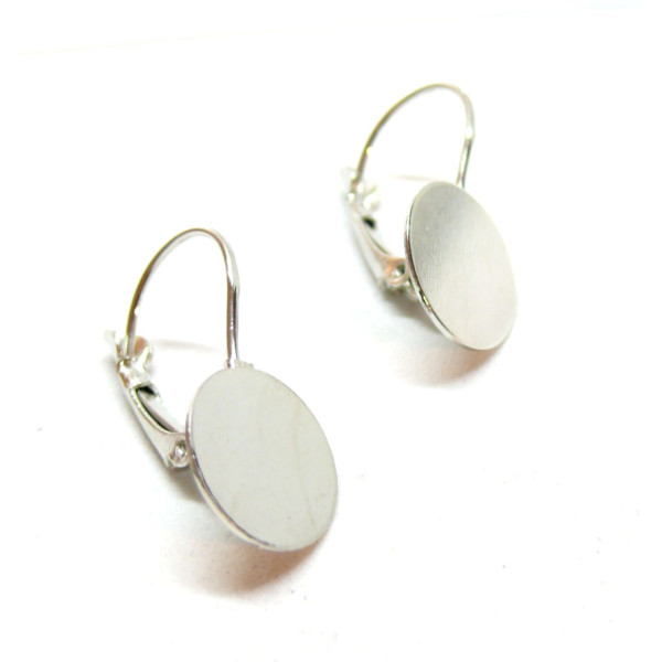 Supports de boucle d'oreille, Dormeuse Plateau Lisse 12mm, Laiton finition Argent Platine