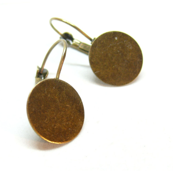 Supports de boucle d'oreille, Dormeuse Plateau Lisse 14mm, laiton finition Bronze
