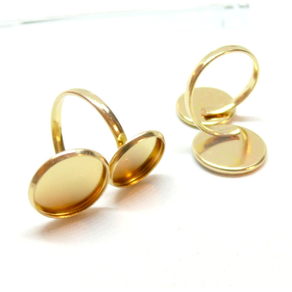 Support de Bague Double 14 par 12mm, Acier Inoxydable 304, finition Doré à l'or fin 18K