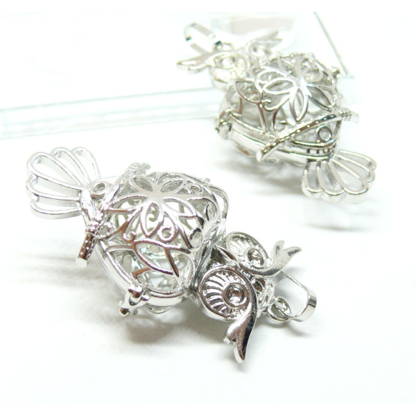 Pendentif Cage Bola de Grossesse, Chouette, Hibou 18mm, finition Argent Platine