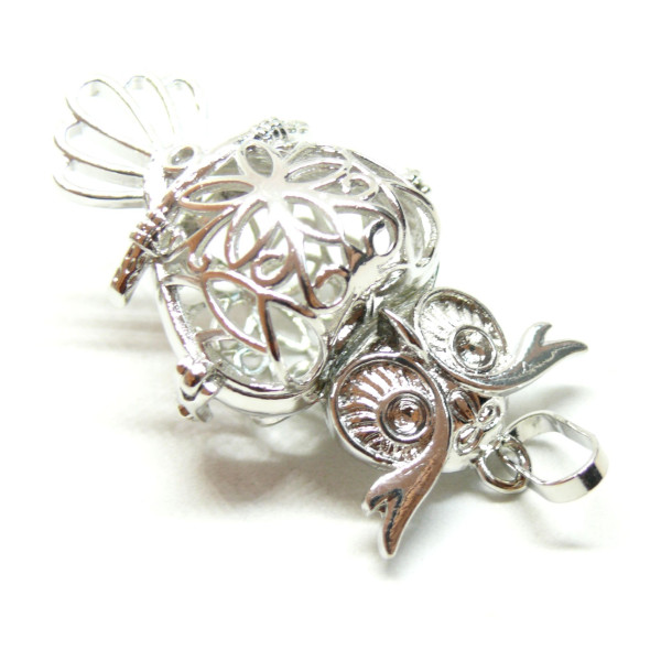Pendentif Cage Bola de Grossesse, Chouette, Hibou 18mm, finition Argent Platine
