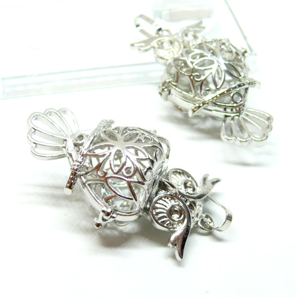 Pendentif Cage Bola de Grossesse, Chouette, Hibou 18mm, finition Argent Platine