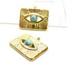 Pendentif, Rectangle Œil de la protection avec Turquoise, Acier Inoxydable, finition Doré à l'or fin 18K, Placage PVD