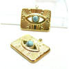 Pendentif, Rectangle Œil de la protection avec Turquoise, Acier Inoxydable, finition Doré à l'or fin 18K, Placage PVD