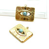 Pendentif, Rectangle Œil de la protection avec Turquoise, Acier Inoxydable, finition Doré à l'or fin 18K, Placage PVD