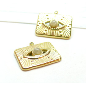 Pendentif, Rectangle Œil de la protection avec Labradorite, Acier Inoxydable, finition Doré à l'or fin 18K, Placage PVD