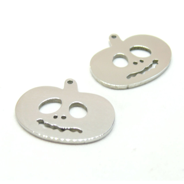 Pendentifs, Citrouille, potiron 21mm, Acier Inoxydable, finition Argenté