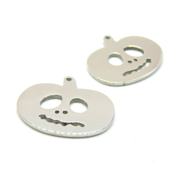Pendentifs, Citrouille, potiron 21mm, Acier Inoxydable, finition Argenté