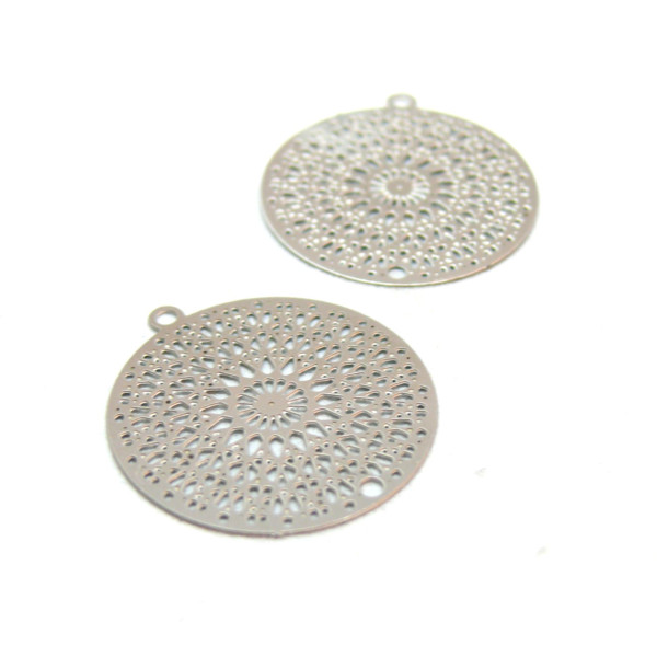 Estampes Mandala 20mm,  ACIER INOXYDABLE finition Argent Platine, pour création de bijoux raffinés