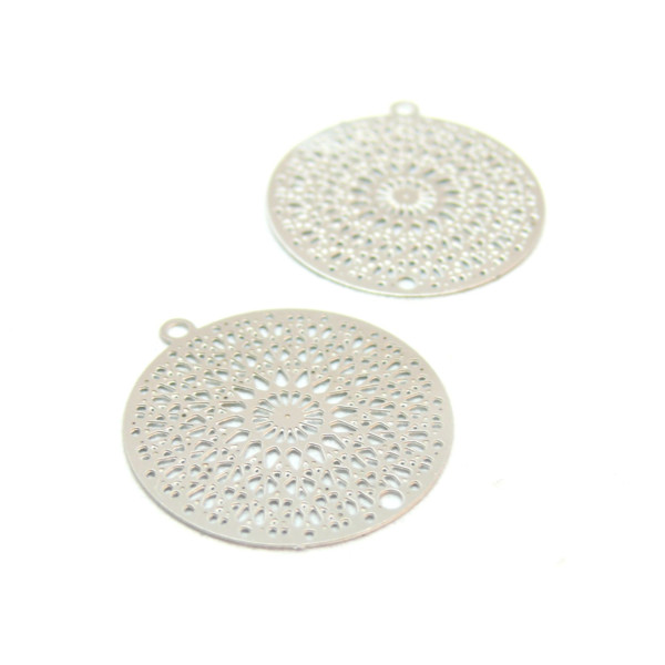 Estampes Mandala 20mm,  ACIER INOXYDABLE finition Argent Platine, pour création de bijoux raffinés