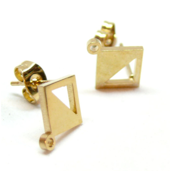 Boucles d'oreilles, Puces Losange 12mm, avec anneau d'attache et embouts, Acier Inoxydable 304, finition Doré Placage IONIQUE